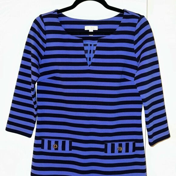 Lilly Pulitzer Women’s Charlene Shift Dress Blue Navy Stripe Small EUC - Picture 3 of 13